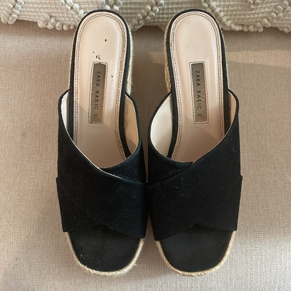 Zara Basic Collection - black woven raffia block heel platform EU 40 (size 9) - Picture 4 of 6